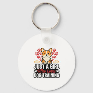 Dog Training Girl Corgi Vintage Vector Shirt Desig Keychain