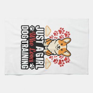 Dog Training Girl Corgi Vintage Vector Shirt Desig Kitchen Towel