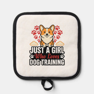 Dog Training Girl Corgi Vintage Vector Shirt Desig Pot Holder