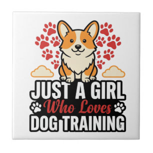 Dog Training Girl Corgi Vintage Vector Shirt Desig Tile