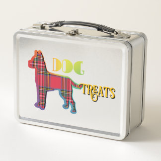 DOG TREATS Red Plaid Old School  Metal Lunch Box