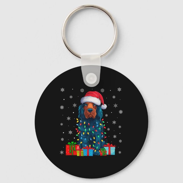 Dog Ugly Xmas Light Santa Hat Portuguese Water Dog Keychain (Front)