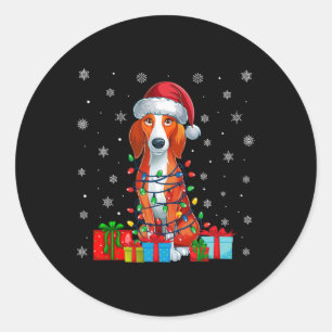 Dog Ugly Xmas Lights Santa American Foxhound Dog C Classic Round Sticker