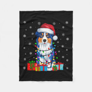 Dog Ugly Xmas Lights Santa Hat Australian Shepherd Fleece Blanket