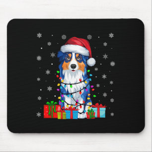 Dog Ugly Xmas Lights Santa Hat Australian Shepherd Mouse Pad