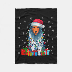 Dog Ugly Xmas Lights Santa Hat Bearded Collie Dog Fleece Blanket