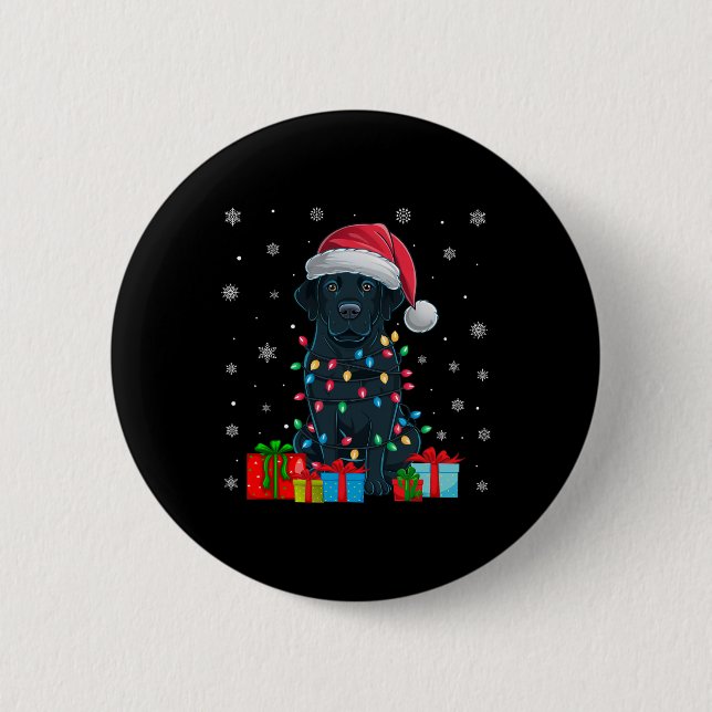 Dog Ugly Xmas Lights Santa Hat Black Labrador Dog  2 Inch Round Button (Front)