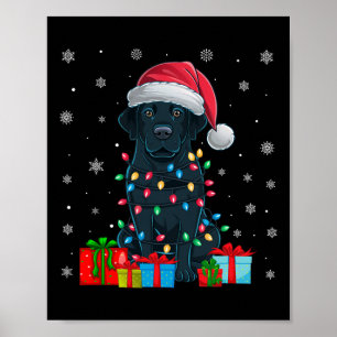Dog Ugly Xmas Lights Santa Hat Black Labrador Dog Poster