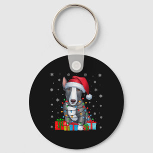 Dog Ugly Xmas Lights Santa Hat Bull Terrier Dog Ch Keychain