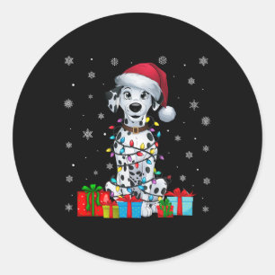 Dog Ugly Xmas Lights Santa Hat Dalmatian Dog Chris Classic Round Sticker