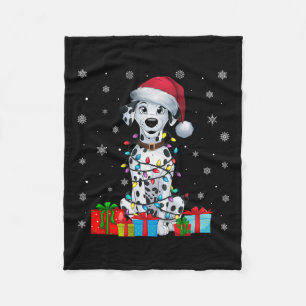 Dog Ugly Xmas Lights Santa Hat Dalmatian Dog Chris Fleece Blanket