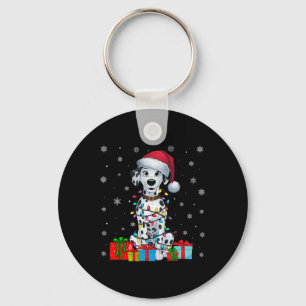 Dog Ugly Xmas Lights Santa Hat Dalmatian Dog Chris Keychain