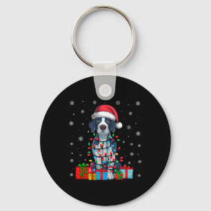 Dog Ugly Xmas Lights Santa Hat English Pointer Dog Keychain