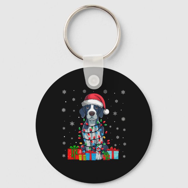 Dog Ugly Xmas Lights Santa Hat English Pointer Dog Keychain (Front)