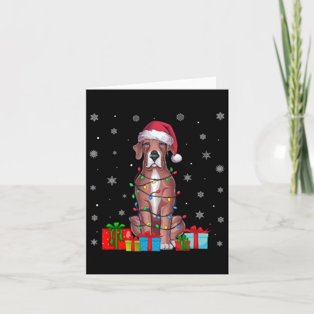 Dog Ugly Xmas Lights Santa Hat Great Dane Dog Chri Card (Front)
