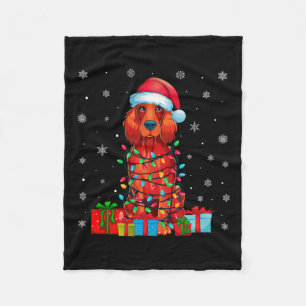 Dog Ugly Xmas Lights Santa Hat Irish Setter Dog Ch Fleece Blanket