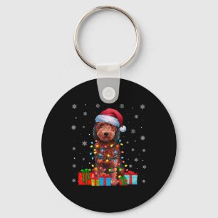 Dog Ugly Xmas Lights Santa Hat Labradoodle Dog Chr Keychain