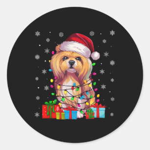 Dog Ugly Xmas Lights Santa Hat Lhasa Apso Dog Chri Classic Round Sticker