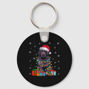 Dog Ugly Xmas Lights Santa Hat Newfoundland Dog Ch Keychain