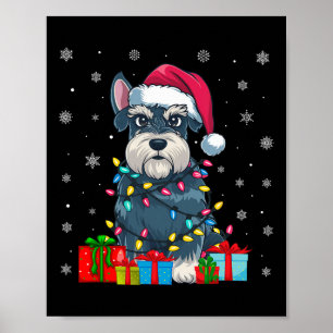Dog Ugly Xmas Lights Santa Hat Schnauzer Dog Chris Poster