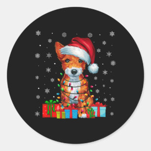 Dog Ugly Xmas Lights Santa Hat Toy Fox Terrier Dog Classic Round Sticker
