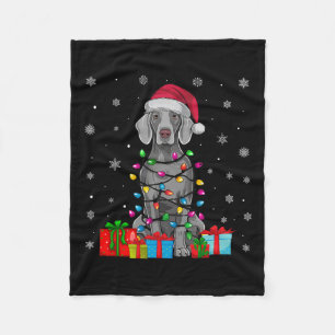 Dog Ugly Xmas Lights Santa Hat Weimaraner Dog Chri Fleece Blanket