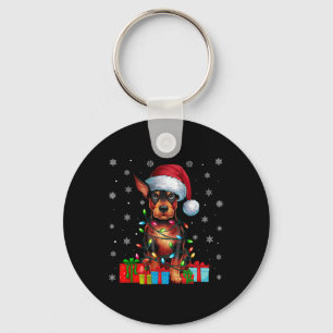 Dog Ugly Xmas Lights Santa Miniature Pinscher Dog Keychain