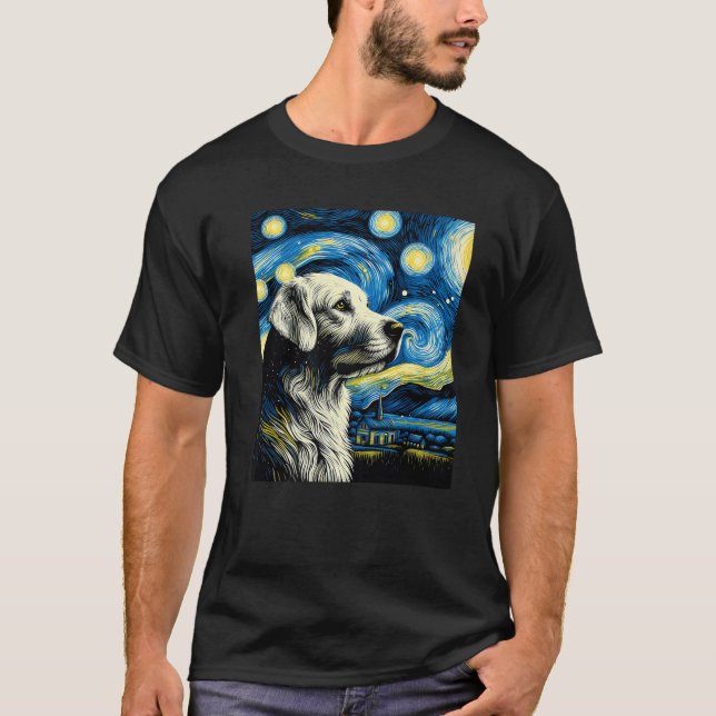 Dog Under Starry Night Sky Art Graphic Birthday Ch T-Shirt (Front)