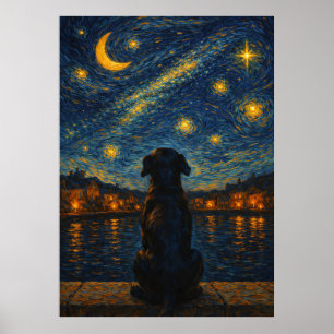 Dog Under Starry Night Sky Wall Art