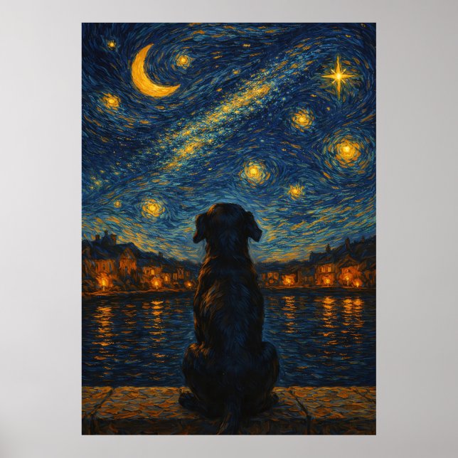 Dog Under Starry Night Sky Wall Art (Front)