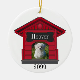 Dog Upload Photo Dog House w Bone Christmas Ceramic Ornament
