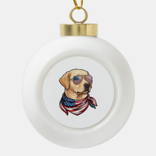 Dog Usa Flag Sunglasses Bandana Ceramic Ball Christmas Ornament