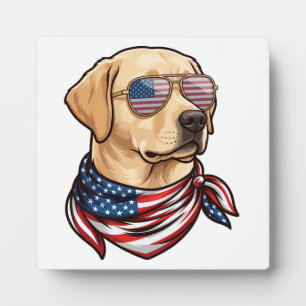 Dog Usa Flag Sunglasses Bandana Plaque