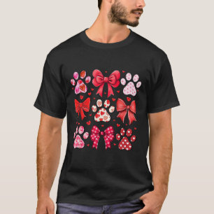 Dog Valentine Coquette Dog Mom Dog Paw Print Heart T-Shirt