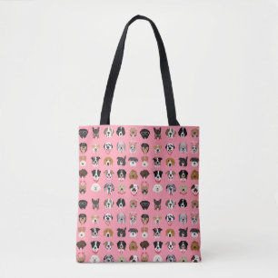 Dog Valentine Face Pattern Tote Bag