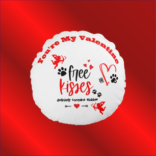 Dog Valentine - Free Kisses Definitely Contains Round Pillow