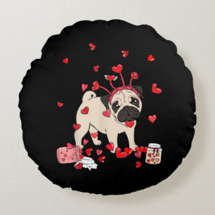 Dog Valentine Gift Cute Pug Valentine's Day Round Pillow
