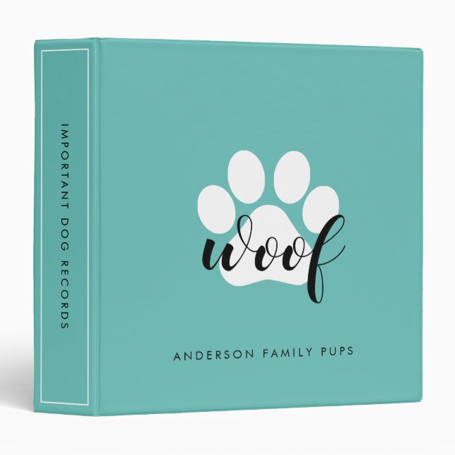 Dog Vet, Medical and Vaccination Records Binder (Front/Spine)