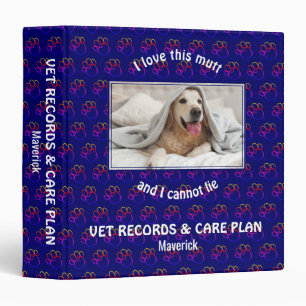 DOG VET RECORDS CARE PLAN Custom Photo BLUE Binder