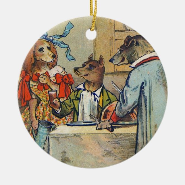 Dog Victorian Dinner Dress Doggy Ceramic Ornament (Front)