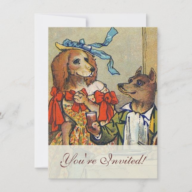 Dog Victorian Dinner Dress Doggy Invitation (Front)