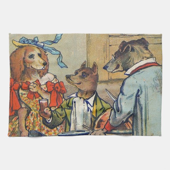 Dog Victorian Dinner Dress Doggy Kitchen Towel (Horizontal)
