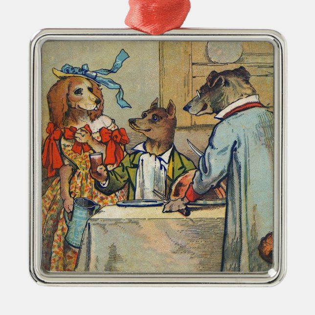 Dog Victorian Dinner Dress Doggy Metal Ornament (Front)