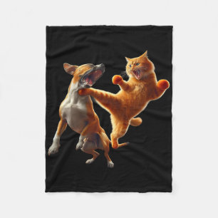 Dog Vs Cat Kick Boxing Fighting Funny Cat Joke Pun Fleece Blanket