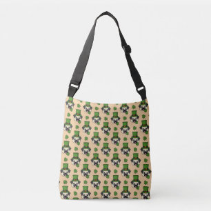 Dog w Hat and Shamrock St Patrick's Pattern Crossbody Bag