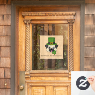 Dog w Hat and Shamrock St Patrick's   Personalize Window Cling