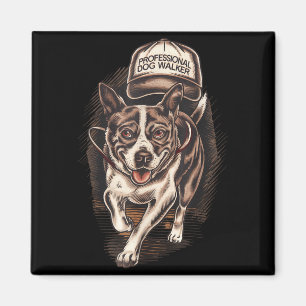 Dog Waking Professional Dog Walker Hat Graphic  Magnet