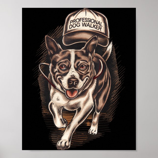 Dog Waking Professional Dog Walker Hat Graphic  Poster (Front)