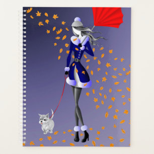 Dog Walker Automne Feuilles bleu
