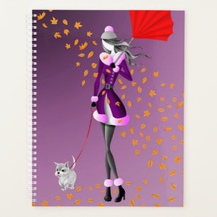 Dog Walker Automne Feuilles pourpres